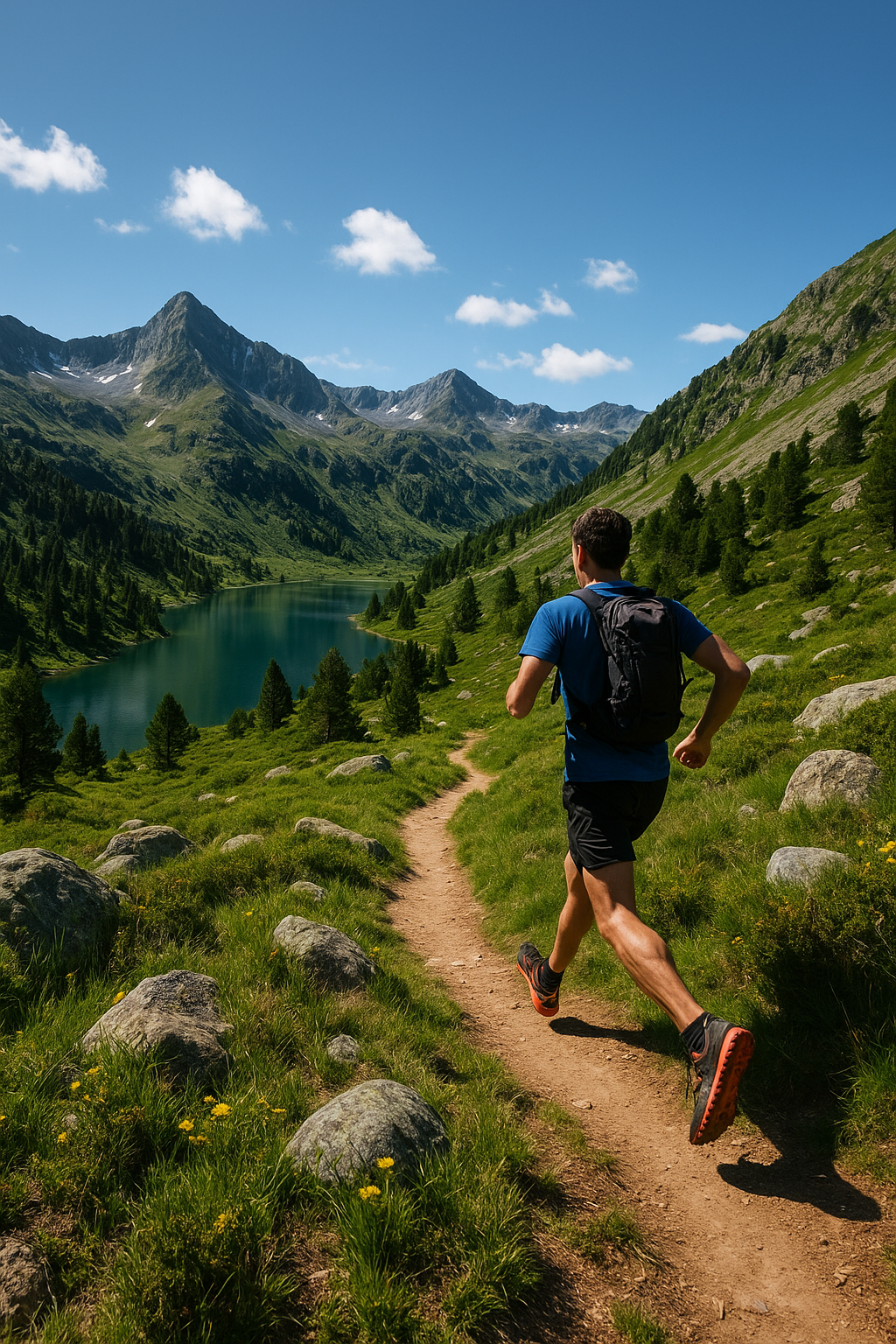 home corrent a la muntanya